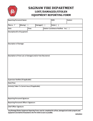 Damaged Equipment Form