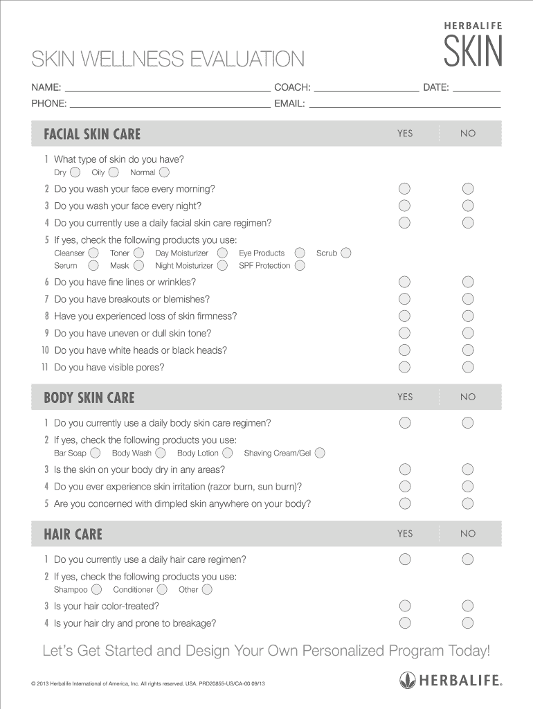 Herbalife Wellness Evaluation Form PDF