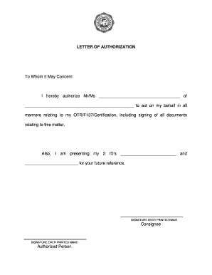 Authorization Letter for Form 137