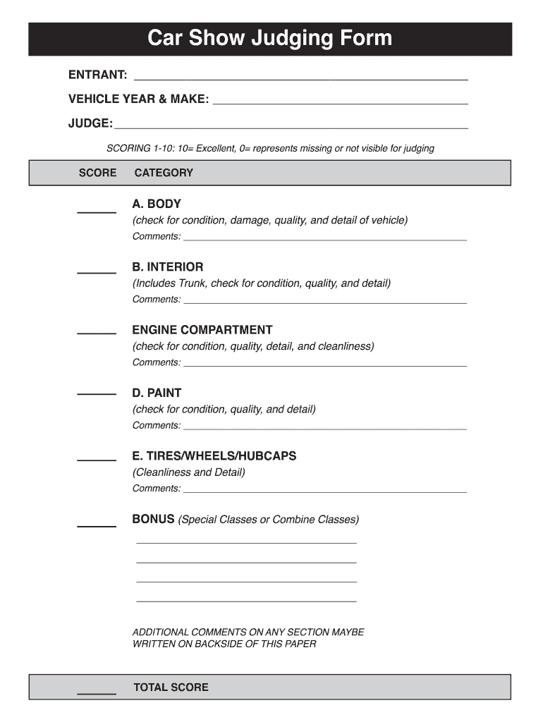 Car Show Judging Form