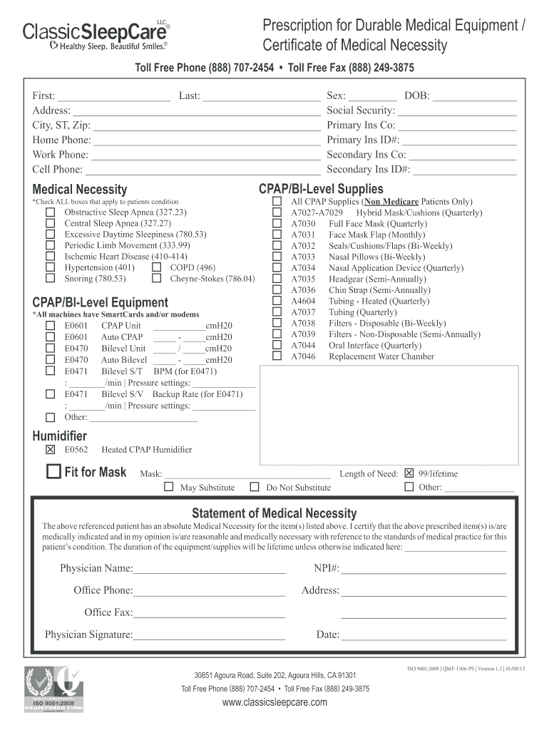 Classic Sleep Care  Form