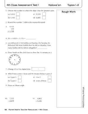 4th Class Assessment Test 1 Halloween 1 Planetmaths Folensonline  Form