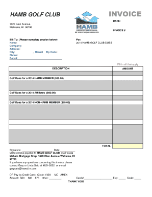 HAMB GOLF CLUB INVOICE Hamb  Form