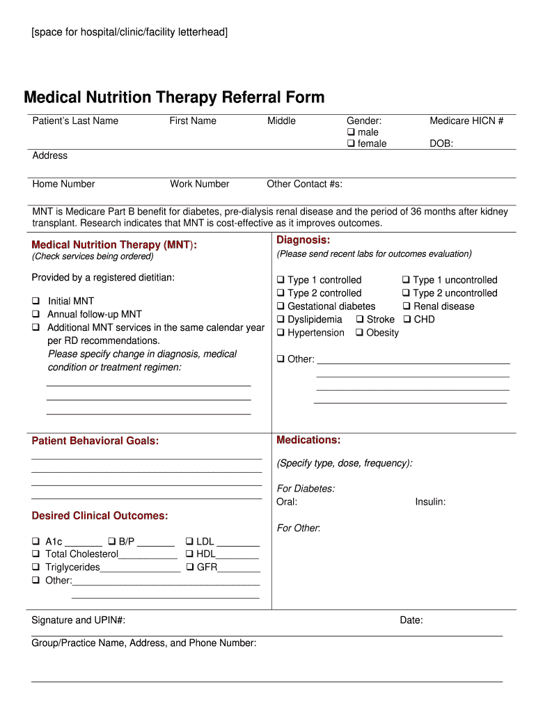Medical Nutrition Therapy Referral Form