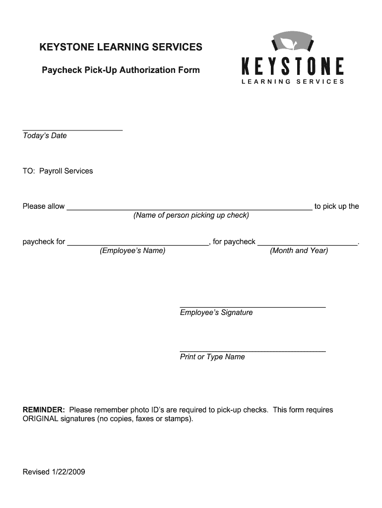 Authorization to Pick Up Check  Form