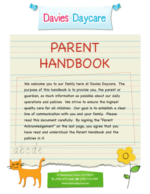 Parent Handbook Davies Daycare Daviesdaycare  Form