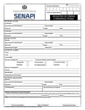 Solicitud Registro De Obras Literarias TESIS Senapi Senapi Gob  Form