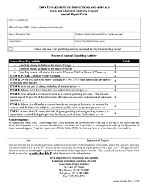 Iowa Department of Inspections and Appeals Annual Gambling Report  Form