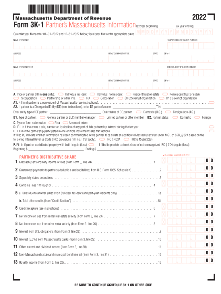  Form 3K 1 Partner&#039;s Massachusetts InformationTax Year 2020