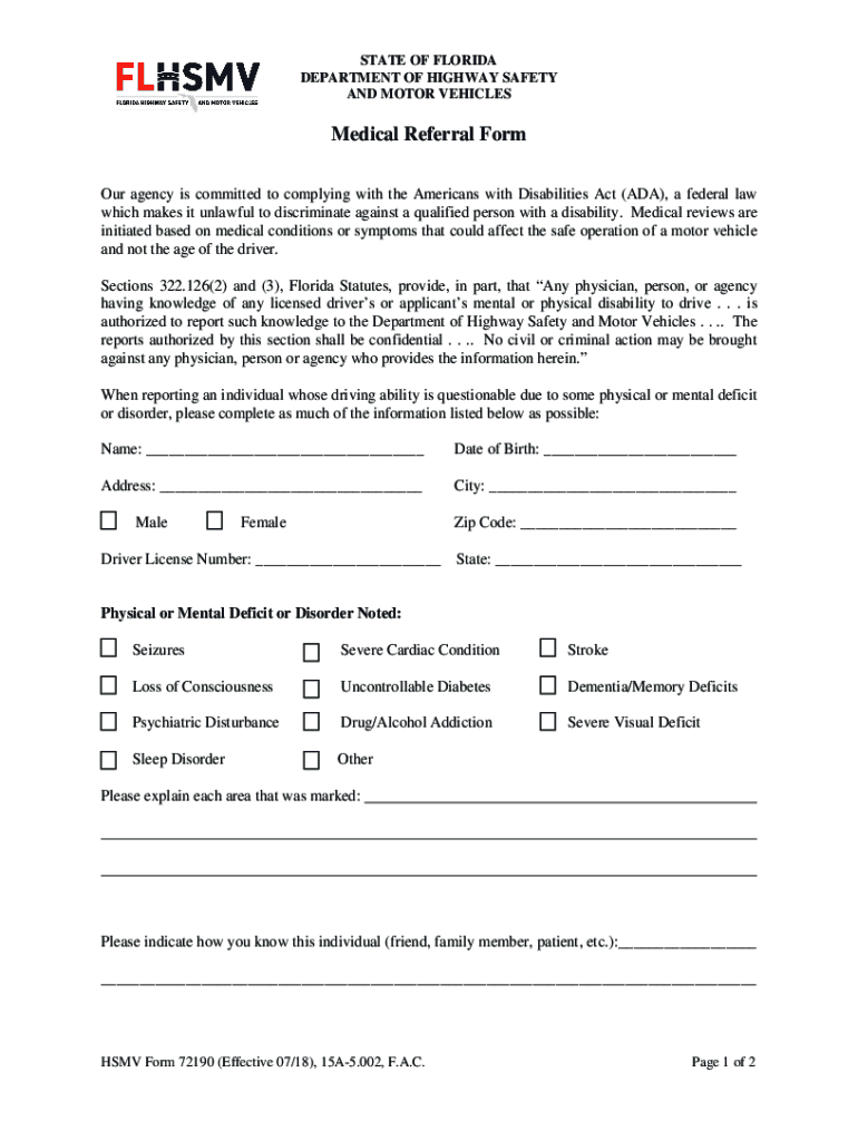  Florida Form 72190 2018-2024