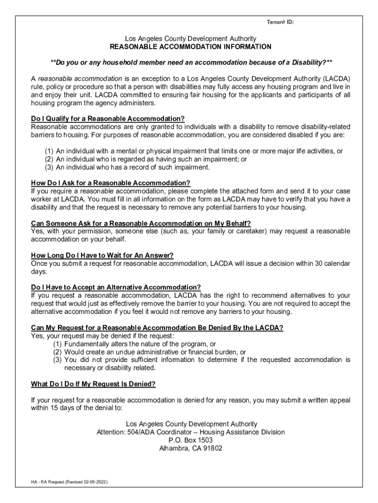 Reasonable Accommodations and ModificationsLAHD  Form