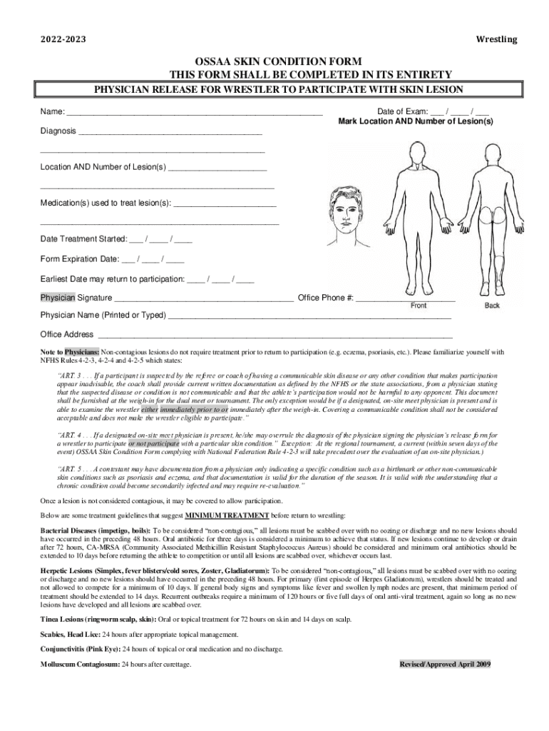 Physician Release Form for Wrestler to Participate with