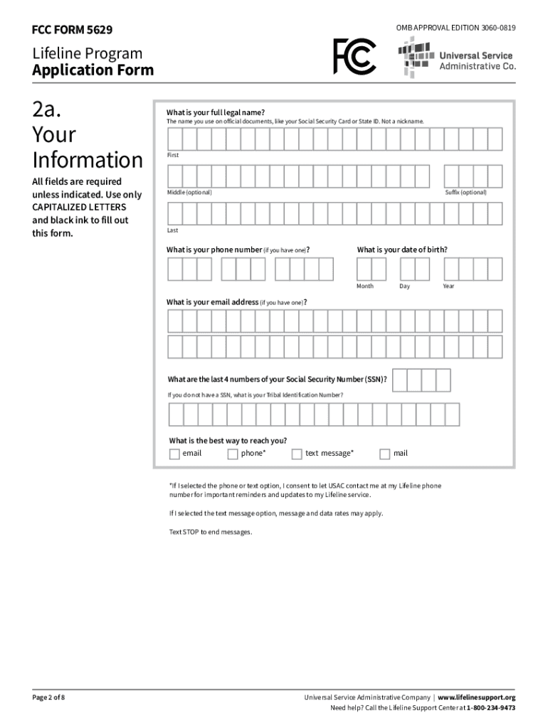  FCC FORM 5629 OMB APPROVAL EDITION 3060 0819 Lifel 2024