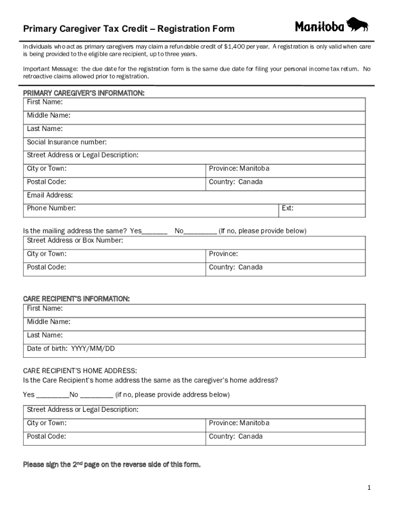  Primary Caregiver Tax CreditApplicationSouthern Health 2022-2024