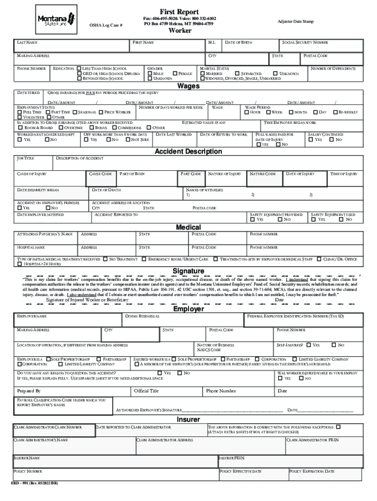 First Report of Injury Montana State Fund  Form