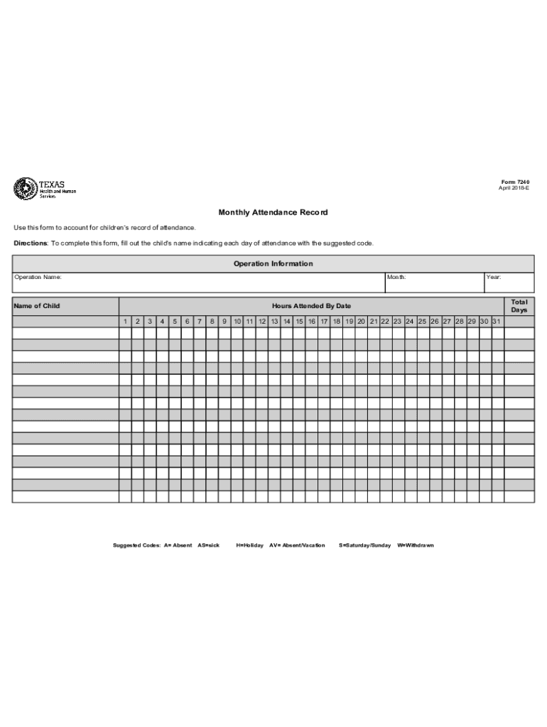  LDSS 4443 Child Care Attendance Sheet 2018-2024