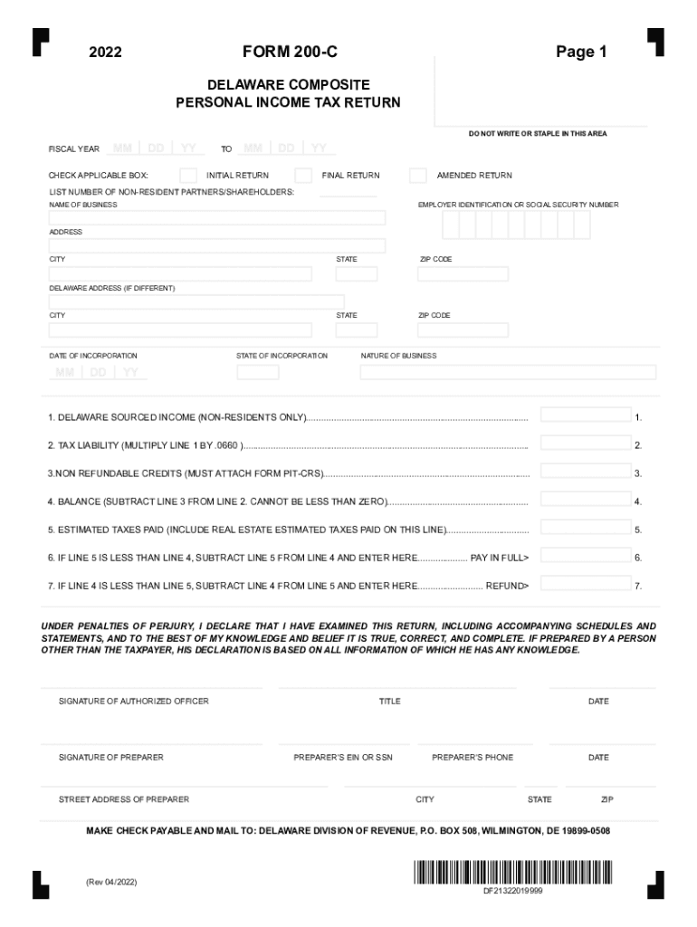  Delaware Form 200 C Delaware Composite Personal Income Tax 2022-2024