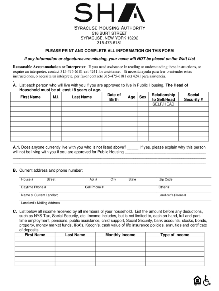  Forms Syracuse Housing Authority 2019-2024