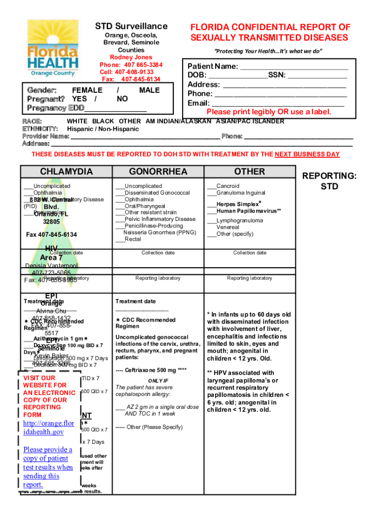 Florida Confidential Report of Sexually Transmitted Diseases  Form