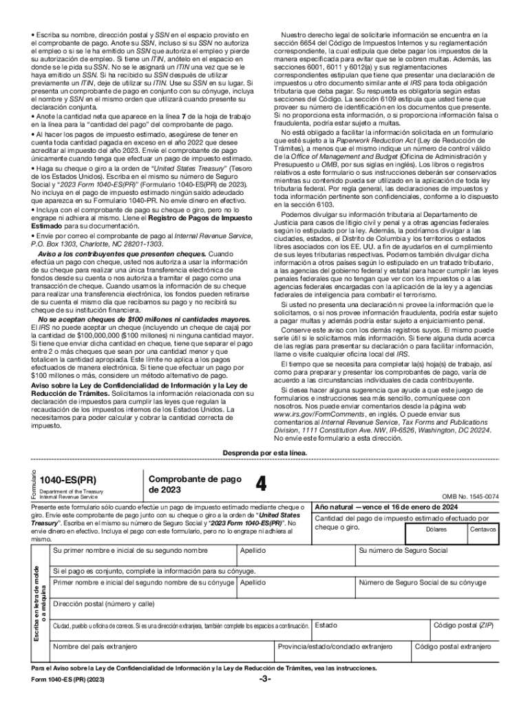  Form 1040 ESPR Estimated Federal Tax on Self Employment Income and on Household Employees Residents of Puerto Rico 2023-2024