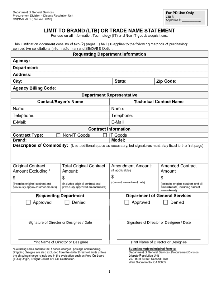 LIMIT to BRAND LTB or TRADE NAME STATEMENT  Form