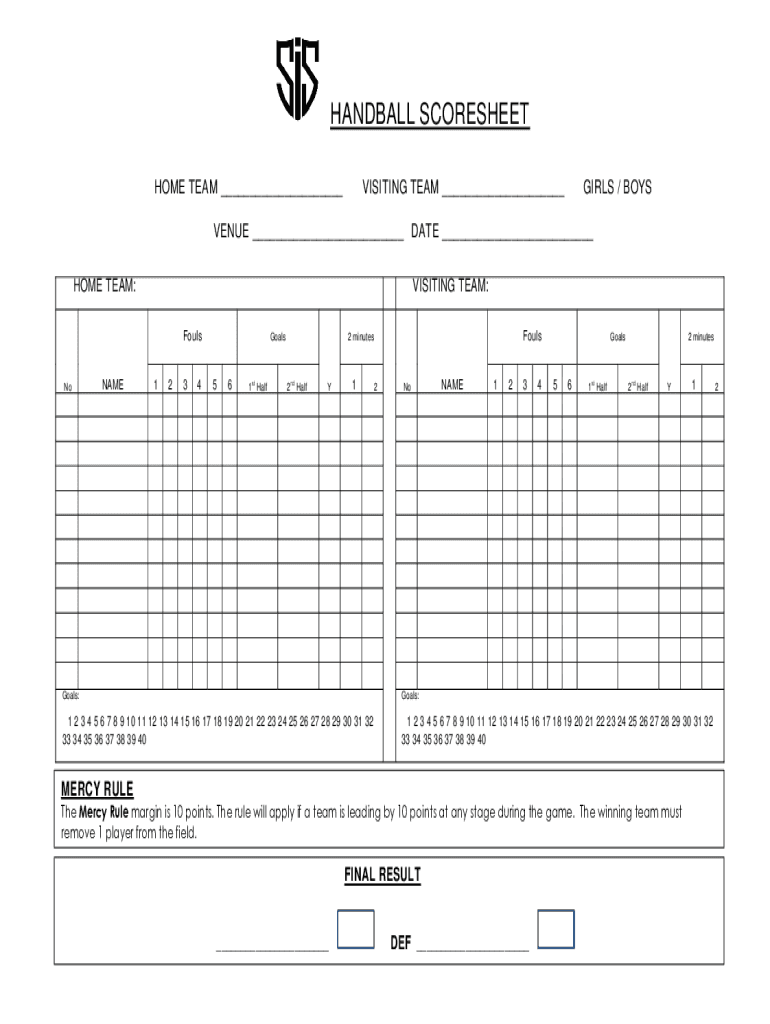  Handball Score Sheet Fill Online, Printable, Fillable, Blank 2019-2024