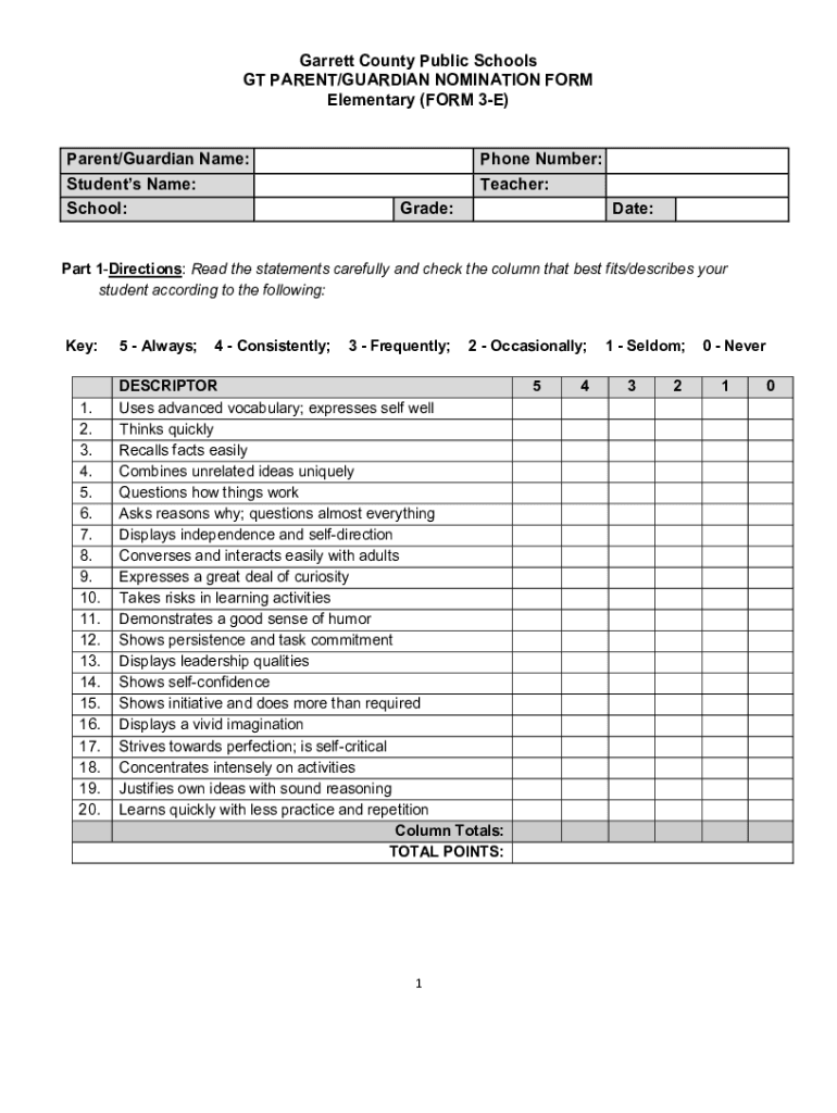 Gifted &amp;amp; Talented Nomination Form Alva Public Schools