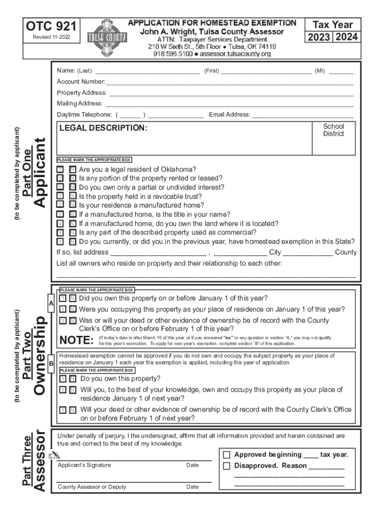  OTC 921 Tax Year 2024 Revised 11 Name 2022