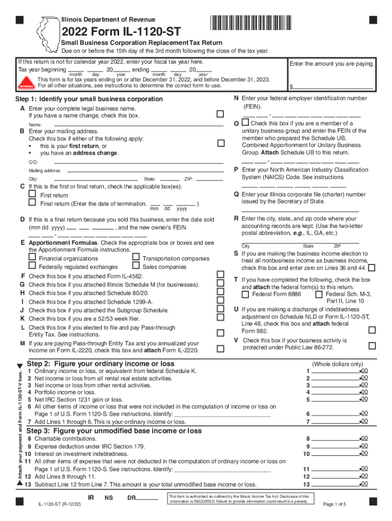 Form IL 1120 ST, Small Business Corporation Replacement Tax Return