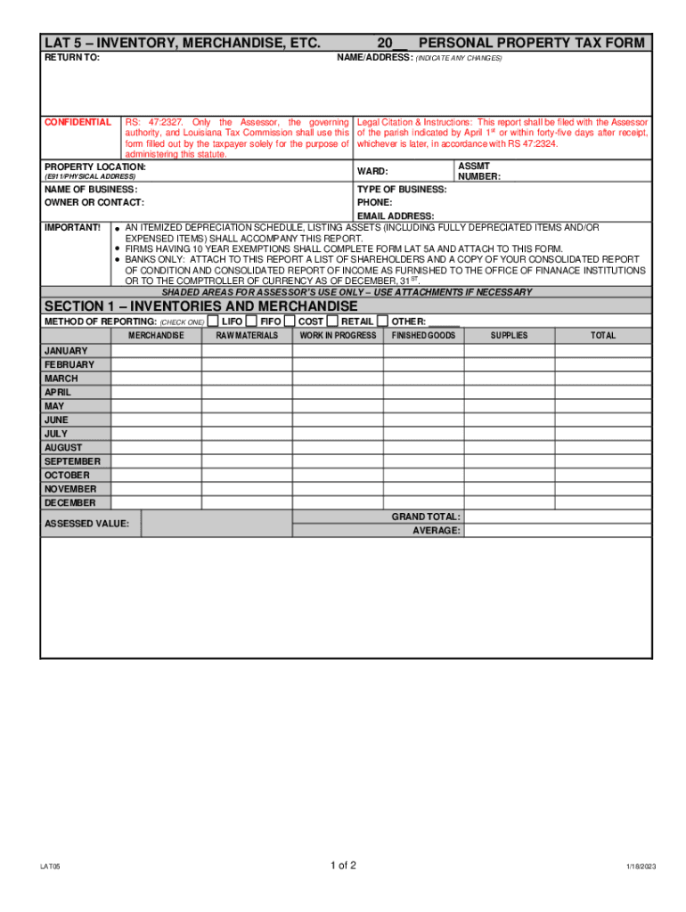  LAT 5 INVENTORY, MERCHANDISE, ETC RETURN TO20PER 2022