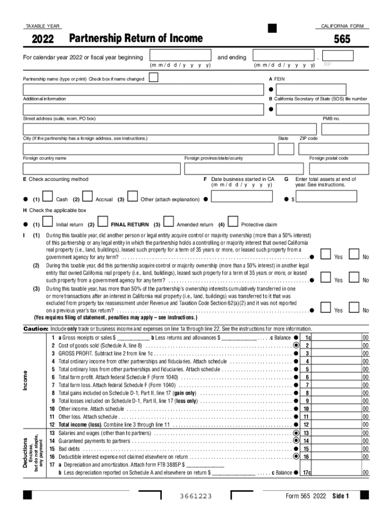 California Form 565 Partnership Return of Income , California Form 565, Partnership Return of Income