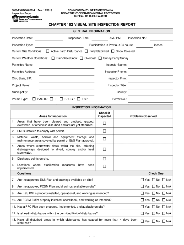 Chapter 102 Visual Site Inspection Report Instructions  Form