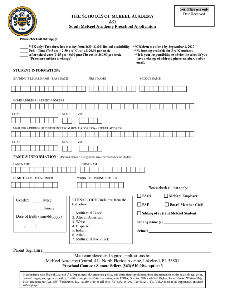 The Schools of McKeel Academy Volunteer Application Raptor  Form