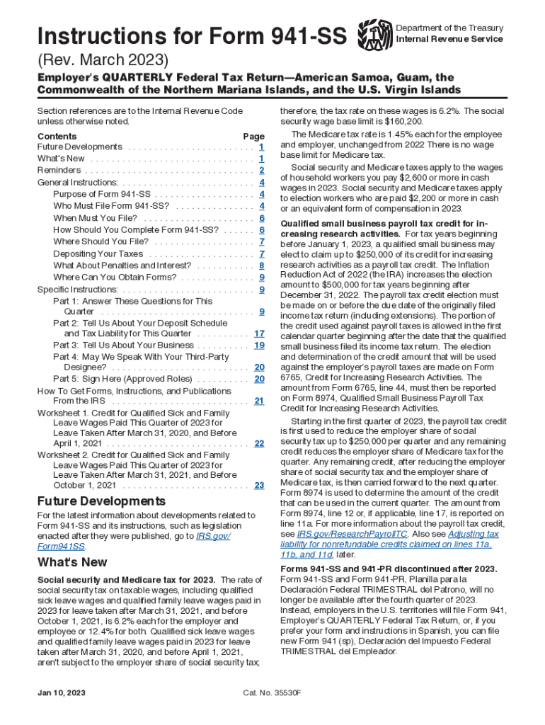  About Form 941 SS, Employer&#039;s Quarterly Federal Tax Return 2023-2024