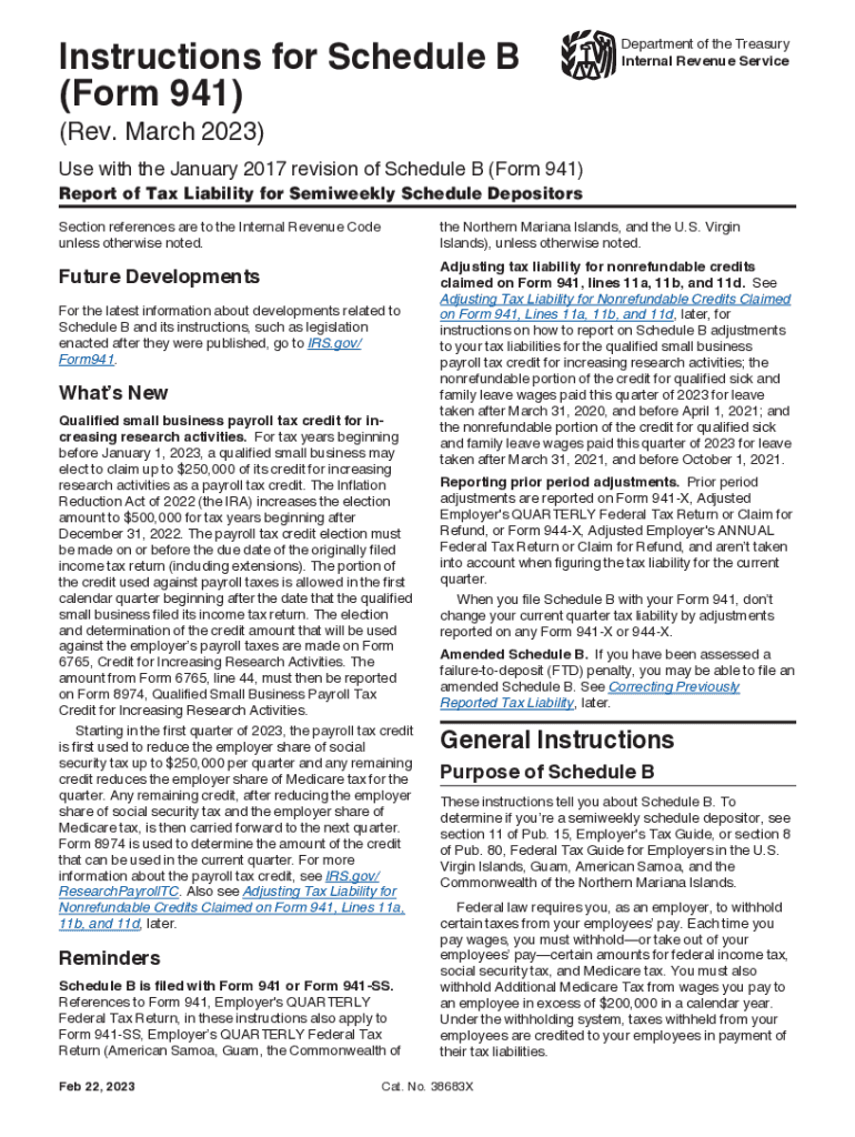  Instructions for Schedule B Form 941 Rev March Instructions for Schedule B Form 941, Report of Tax Liability for Semiweekly Sche 2023-2024
