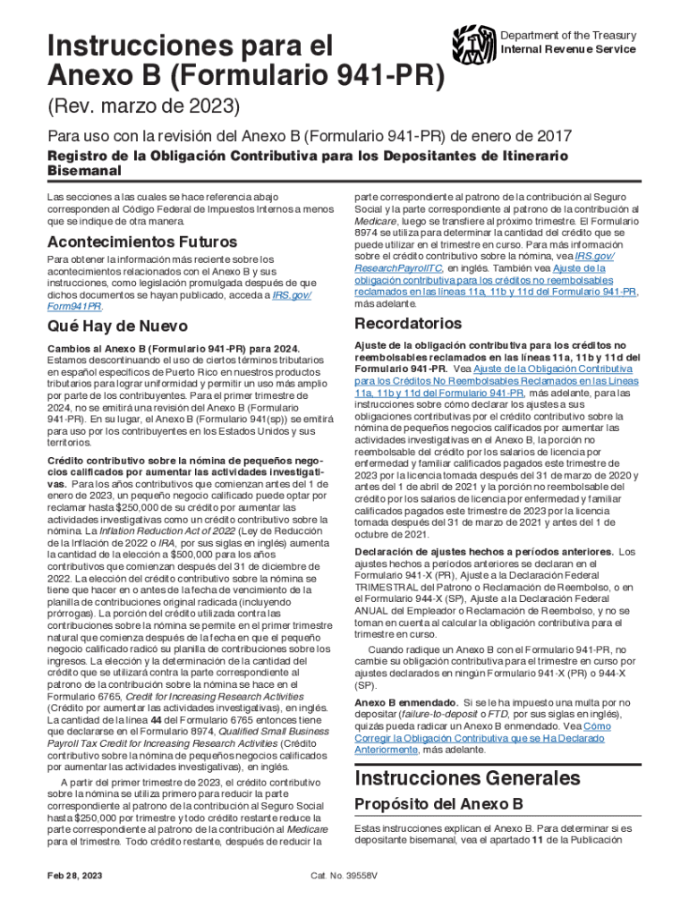  Instrucciones Para El Anexo B Formulario 941 PR Rev 2023-2024