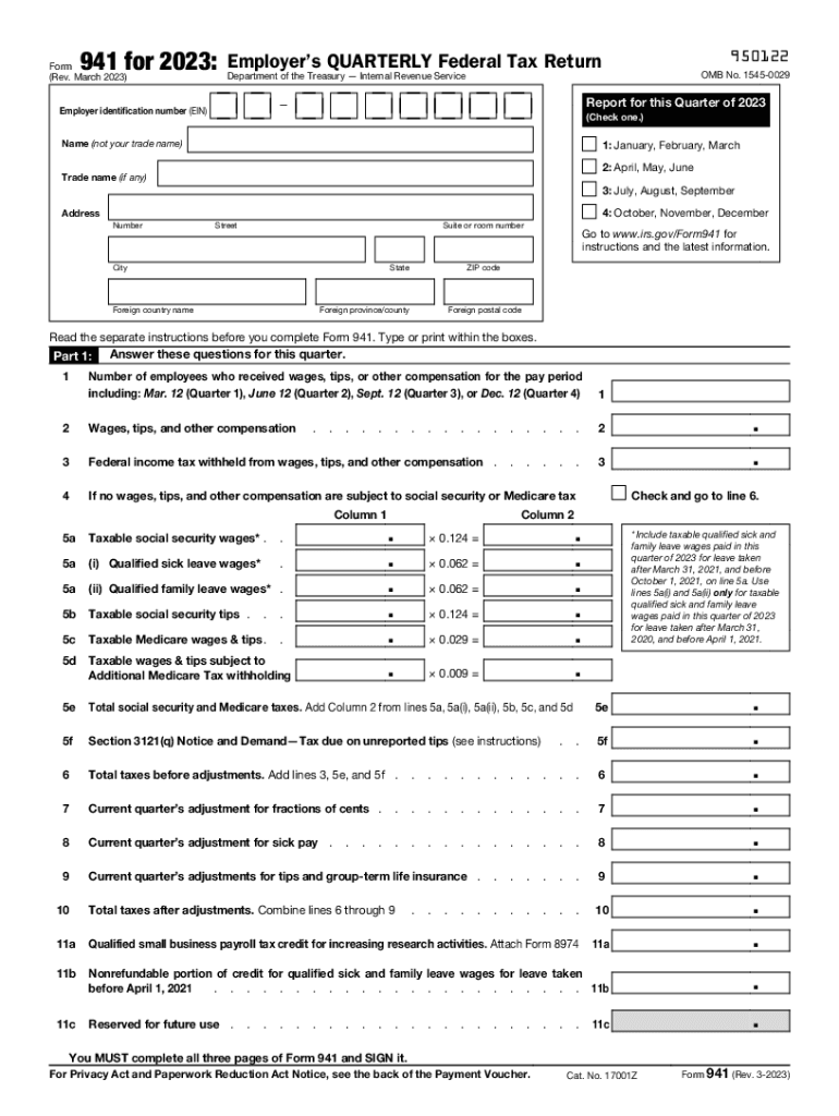  Form 941 Rev March Employer&#039;s Quarterly Federal Tax Return 2023