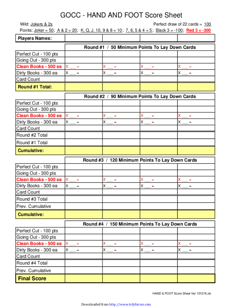  Gocc Hand and Foot Score Sheet Fill Out &amp;amp; Sign OnlineDocHub 2016-2024