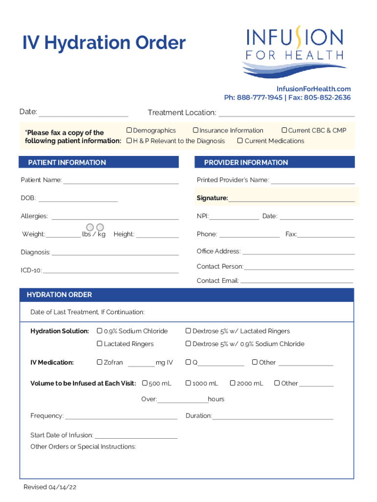 IV Hydration Order  Form