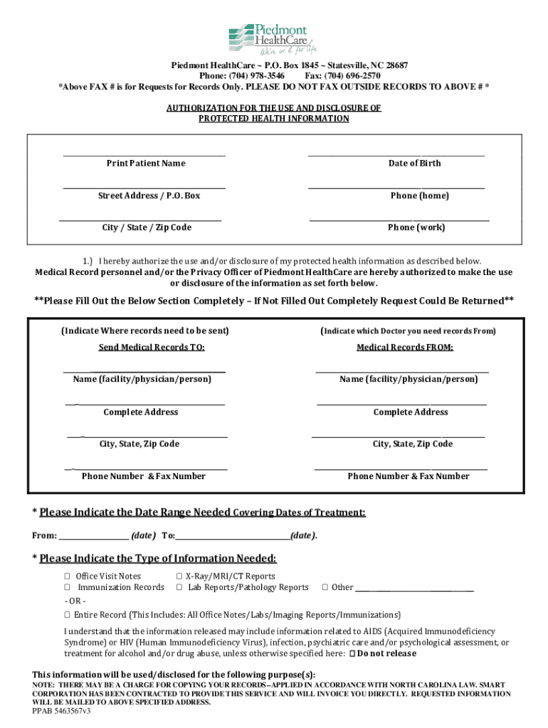 PHC Authorization for Release of Personal Health  Form