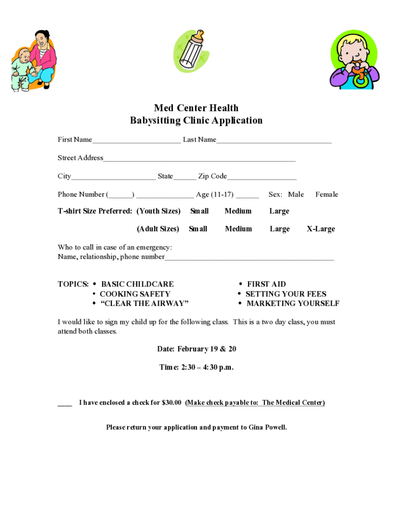 Med Center Health Babysitting Clinic Application  Form