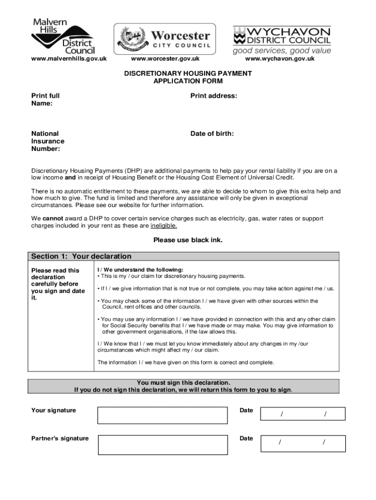  Discretionary Housing Payment Application Form 2019-2024