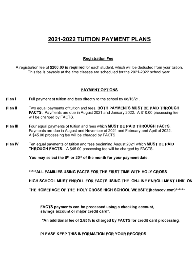 TUITION PYMNT SELECTION SHEET &#039;21 22 Ns  Form