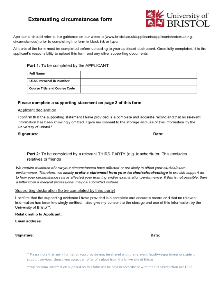 Submit an Extenuating Circumstances Form University of Bristol