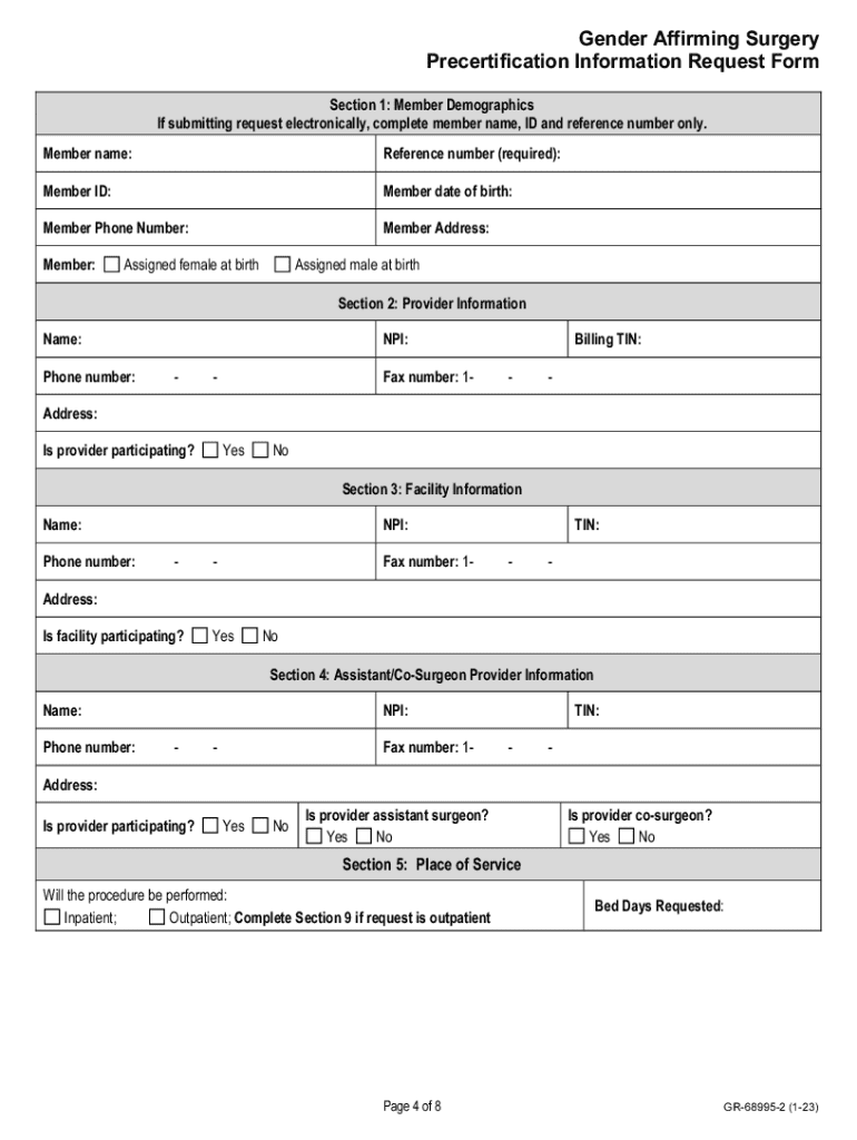  Gender Affirming Surgery Precert Form 2023-2024