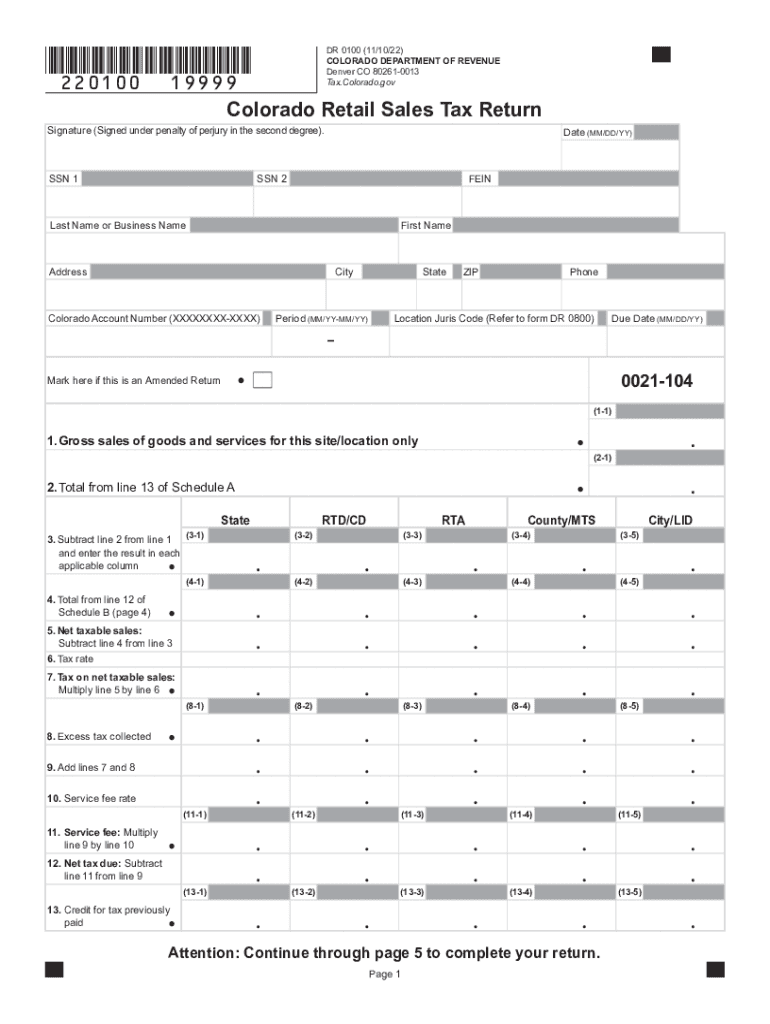  Colorado Retail Sales Tax Return and DR 0100 2022-2024