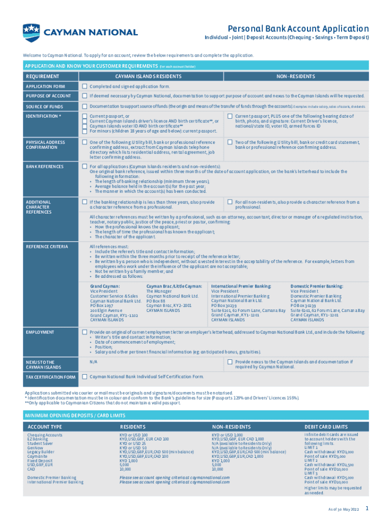 Personal Online Banking Application Form Cayman National