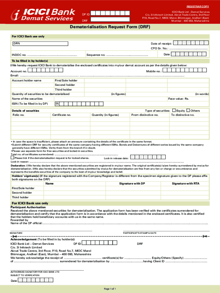 Dematerialisation Request Form Only for NRI PDF Scribd