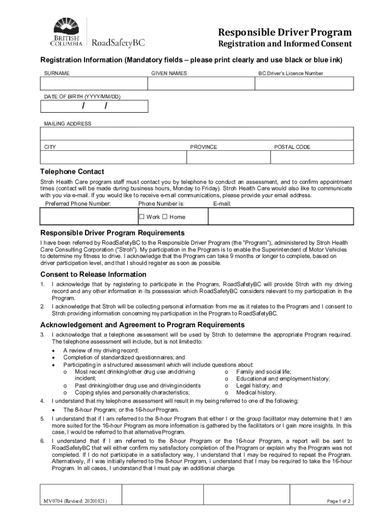 Responsible Driver Program Registration and Inform