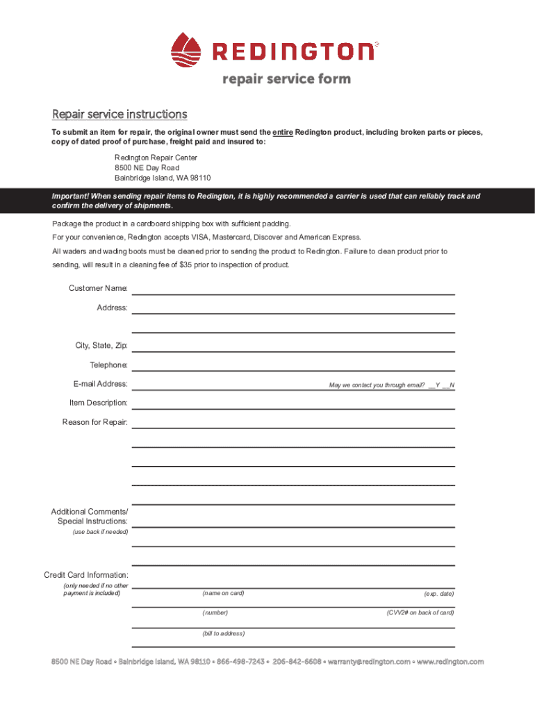  Repair Service Form 2018-2024